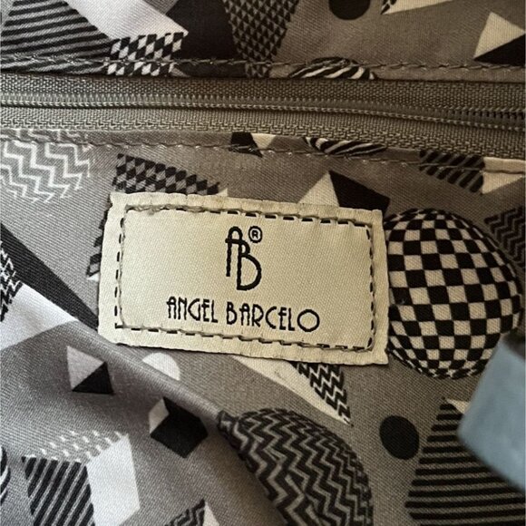 Angel Barcelo Nautical Stripes Tote Bag In Blue & White Pebbled Leather - Picture 5 of 9